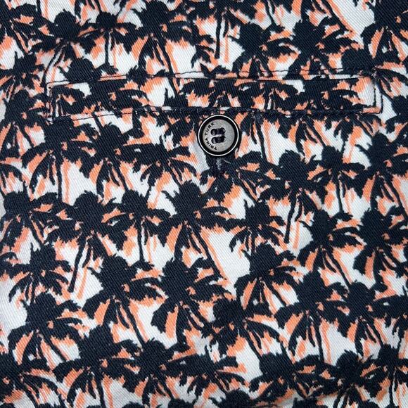 Trina Turk Cotton Flat Front Palm Tree Ankle Pants Navy/Peach/White Size 10 - Picture 8 of 9